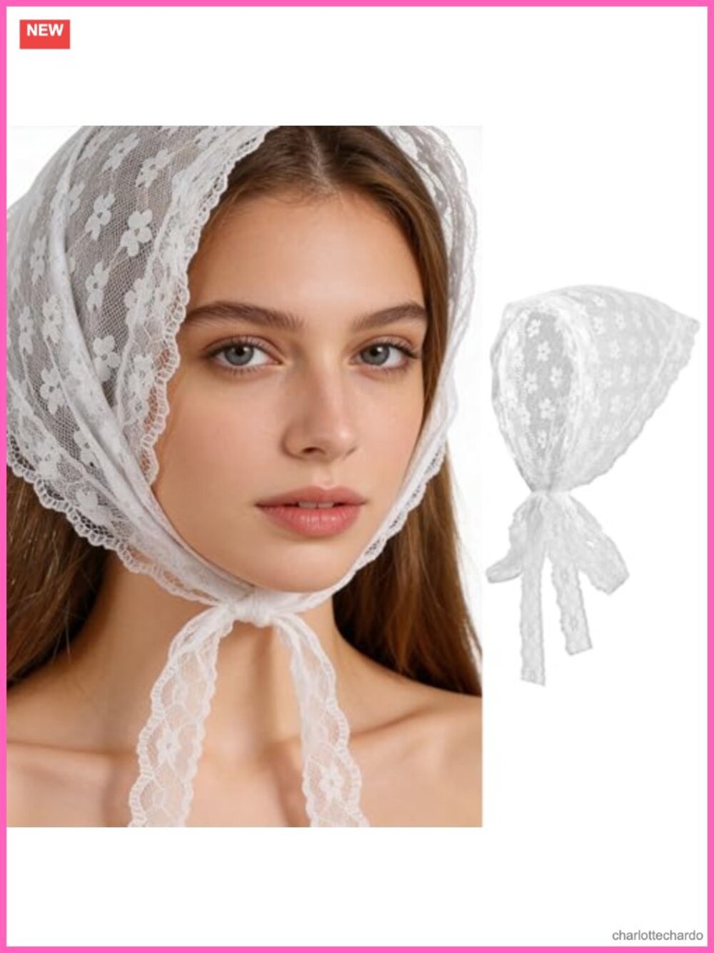 Floral Lace Head Scarf Adjustable Tie Back Bandana Hair Accessory Women